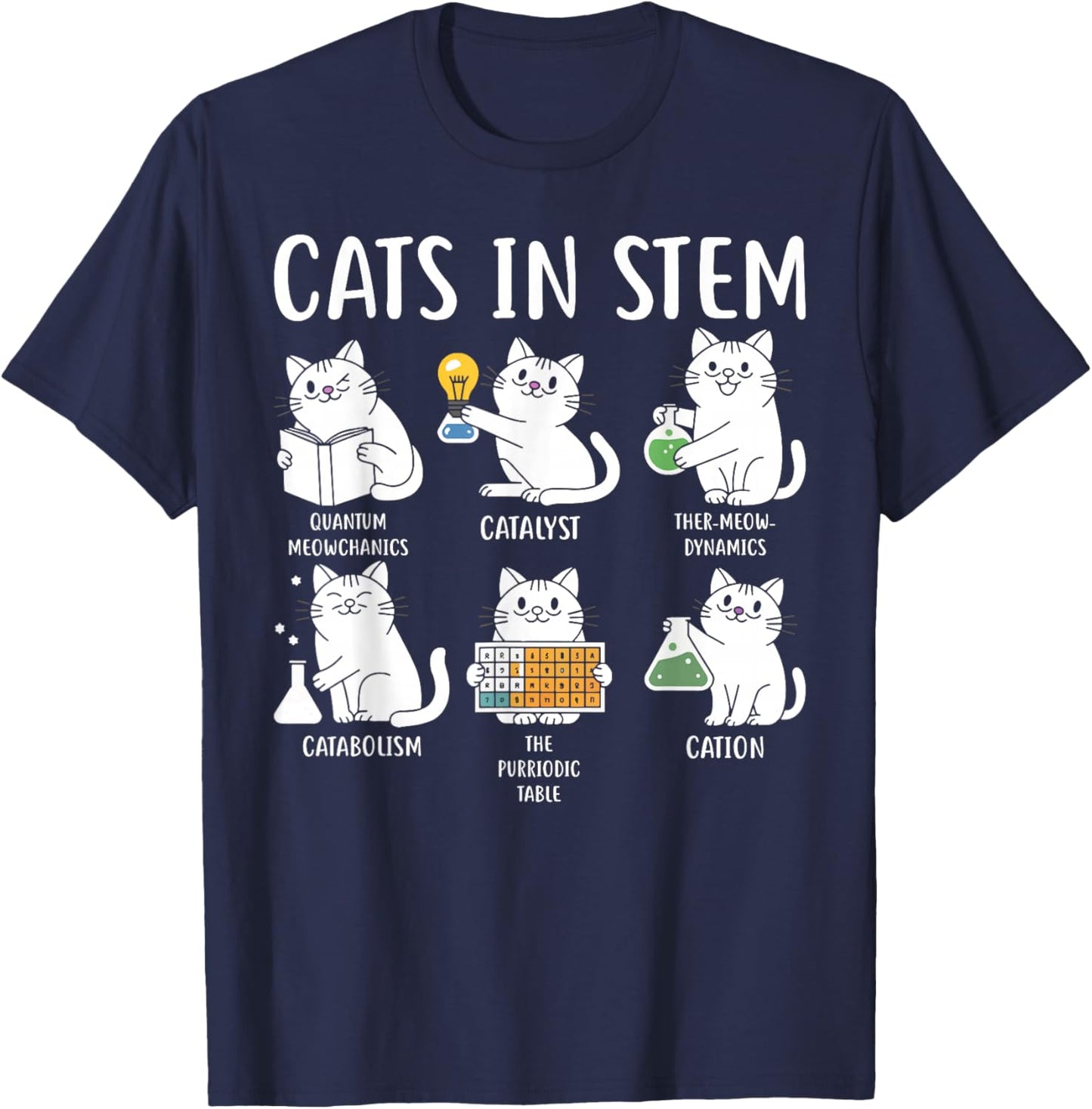 Funny Science Meme Cats In Stem Scientist Nerd Cat Lover T-Shirt - T-Shirt | Navy