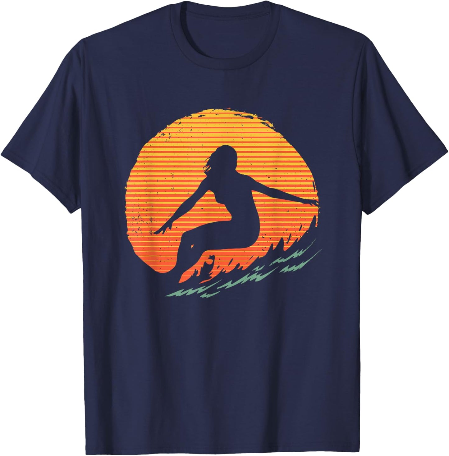 Cool Surfer Women Sunset Beach Surfing Retro Surf T-Shirt - T-Shirt | Navy