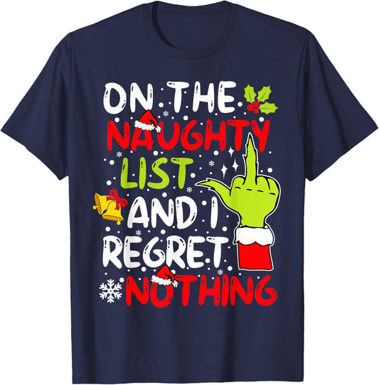 On The Naughty List And I Regret Nothing Couples T-Shirt - T-Shirt | Navy