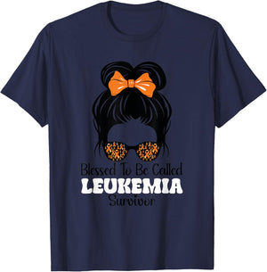 Blessed to Be Called Leukemia Survivor Orange Ribbon Bow T-Shirt - T-Shirt | Navy