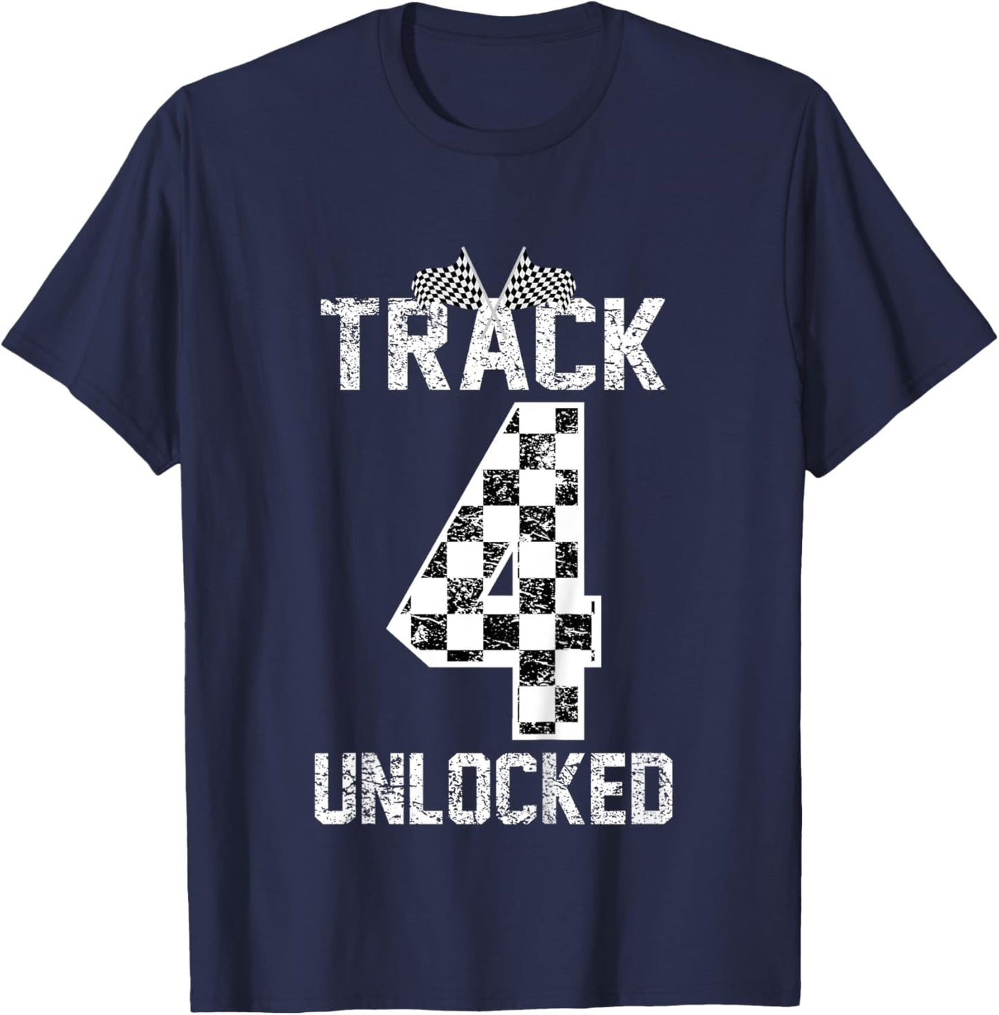 Kids Funny Boys Girls 4 Fourth Car Race 4th Birthday Racing Kids T-Shirt - T-Shirt | Navy