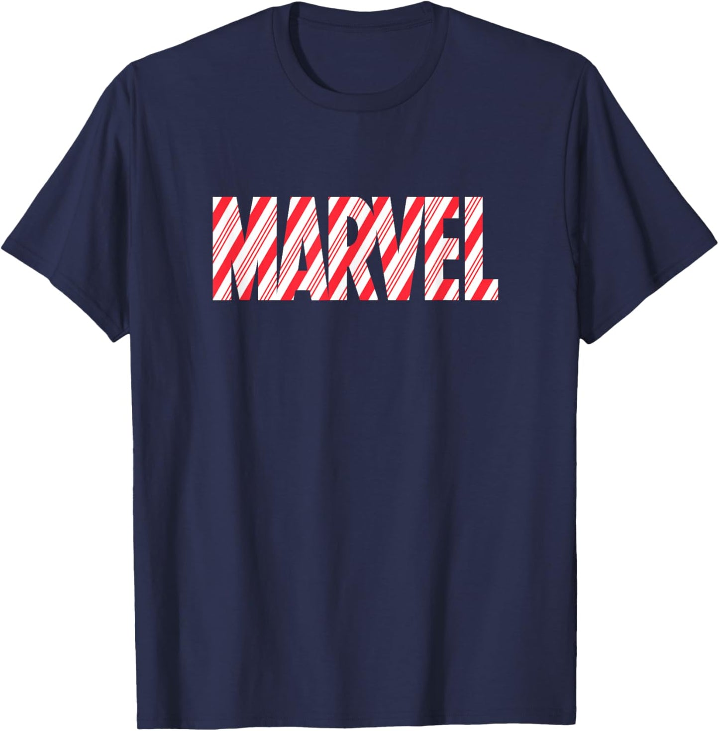 Marvel Comics Retro Classic Christmas Candy Cane Logo T-Shirt - T-Shirt | Navy