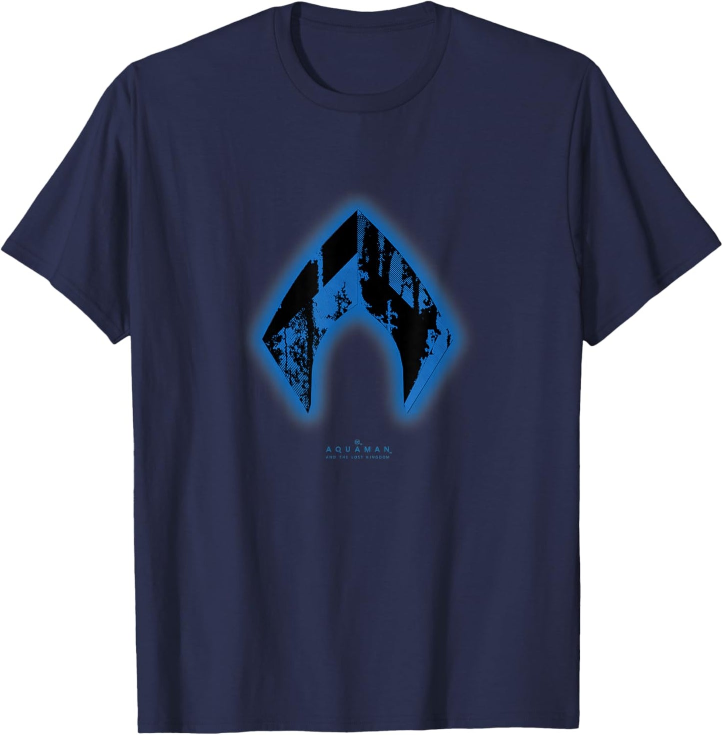 Aquaman And The Lost Kingdom Underwater Themed Texture Logo T-Shirt - T-Shirt | Navy
