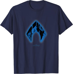 Aquaman And The Lost Kingdom Underwater Themed Texture Logo T-Shirt - T-Shirt | Navy