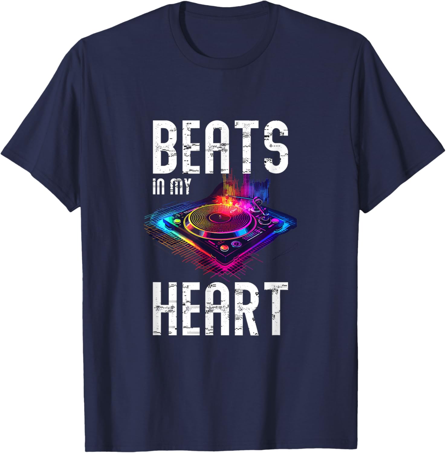 Beats In My Heart Colorful Music Vibes T-Shirt - T-Shirt | Navy