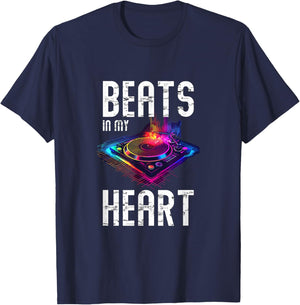 Beats In My Heart Colorful Music Vibes T-Shirt - T-Shirt | Navy