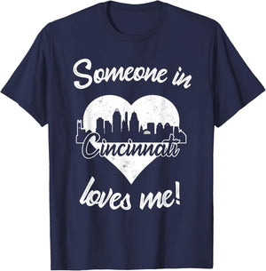 Someone In Cincinnati Ohio Loves Me Heart Skyline T-Shirt - T-Shirt | Navy