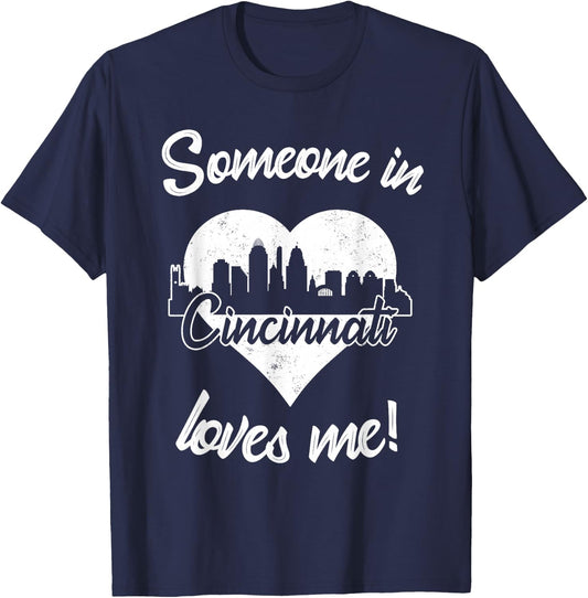 Someone In Cincinnati Ohio Loves Me Heart Skyline T-Shirt - T-Shirt | Navy