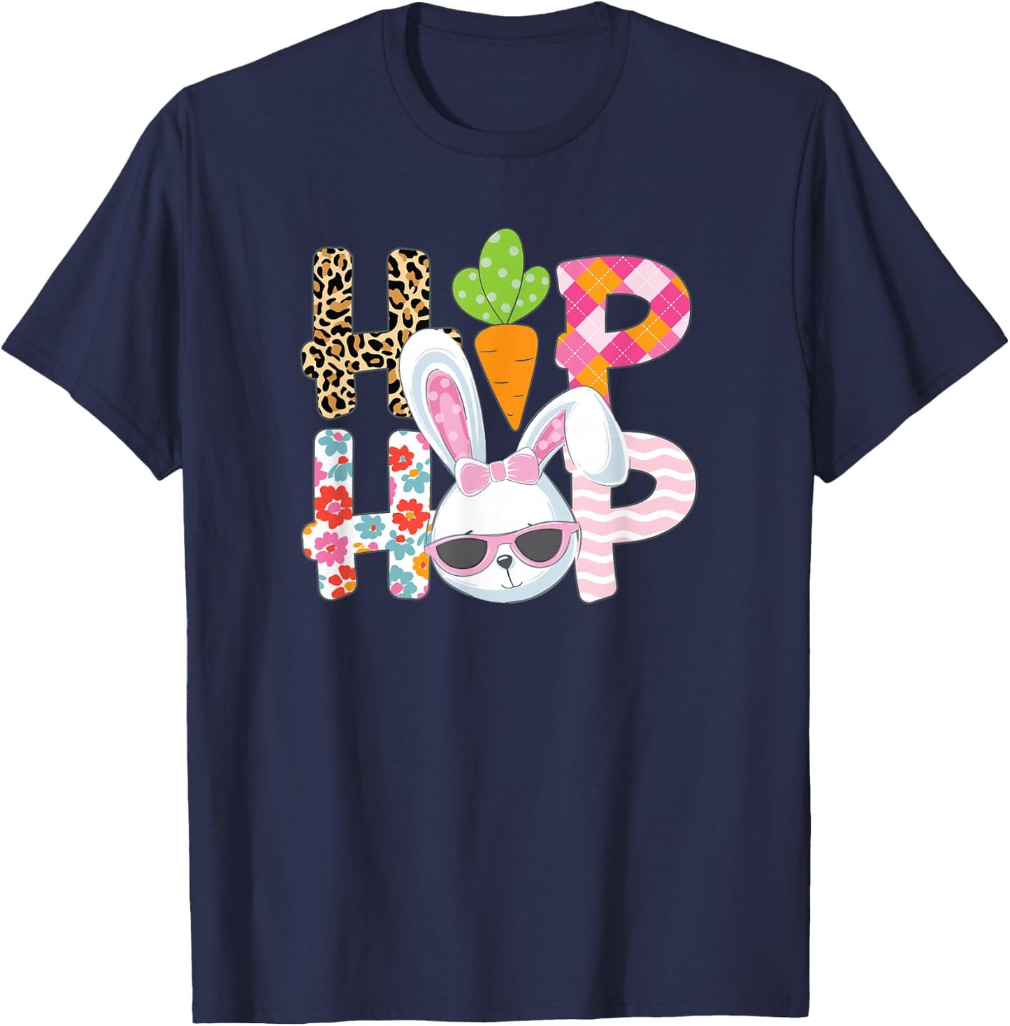 Hip Hop Easter Shirt Women Girls Leopard Print Plaid Bunny T-Shirt - T-Shirt | Navy