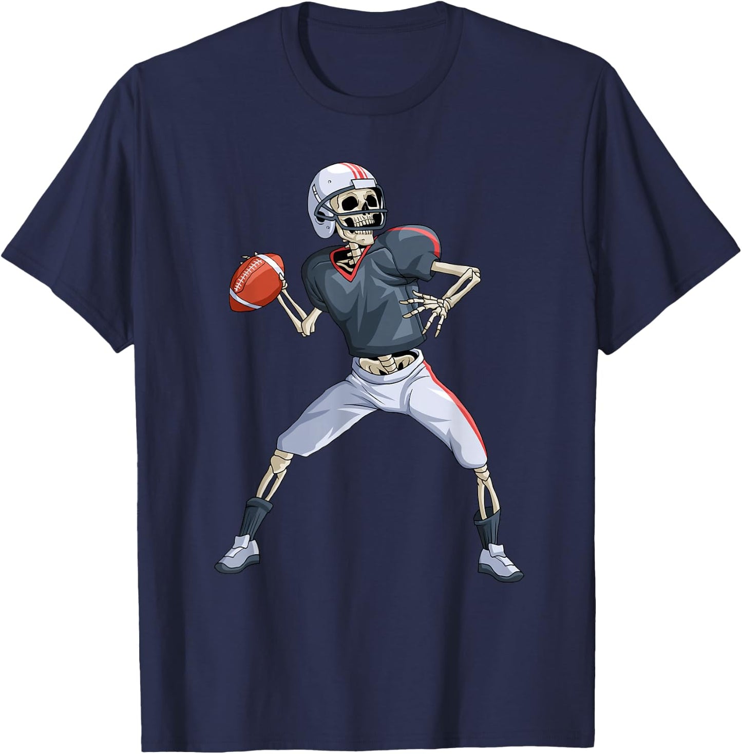 American Football Skeleton Quarterback Halloween Football T-Shirt - T-Shirt | Navy