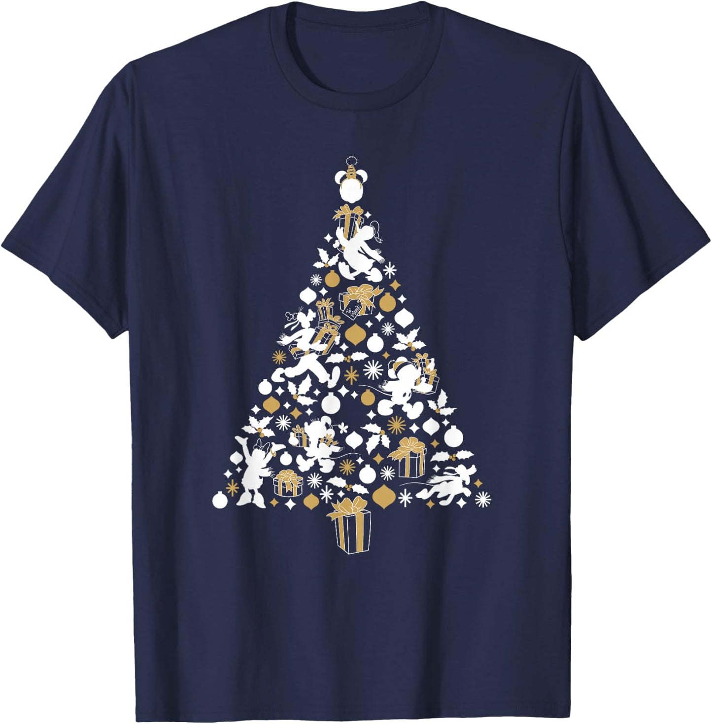 Disney Mickey & Friends White Gold Christmas Tree Holiday T-Shirt - T-Shirt | Navy