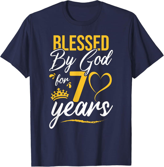 Vintage Happy 70 years Blessed by God for 70th Birthday gift T-Shirt - T-Shirt | Navy