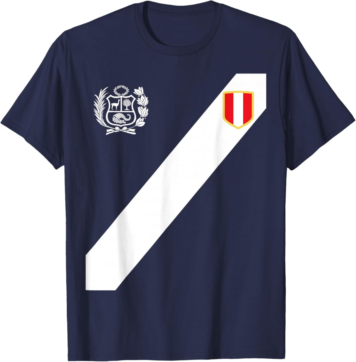 Peru Red Shirt Peruvian Flag Escudo Retro Soccer Peru T-Shirt - T-Shirt | Navy