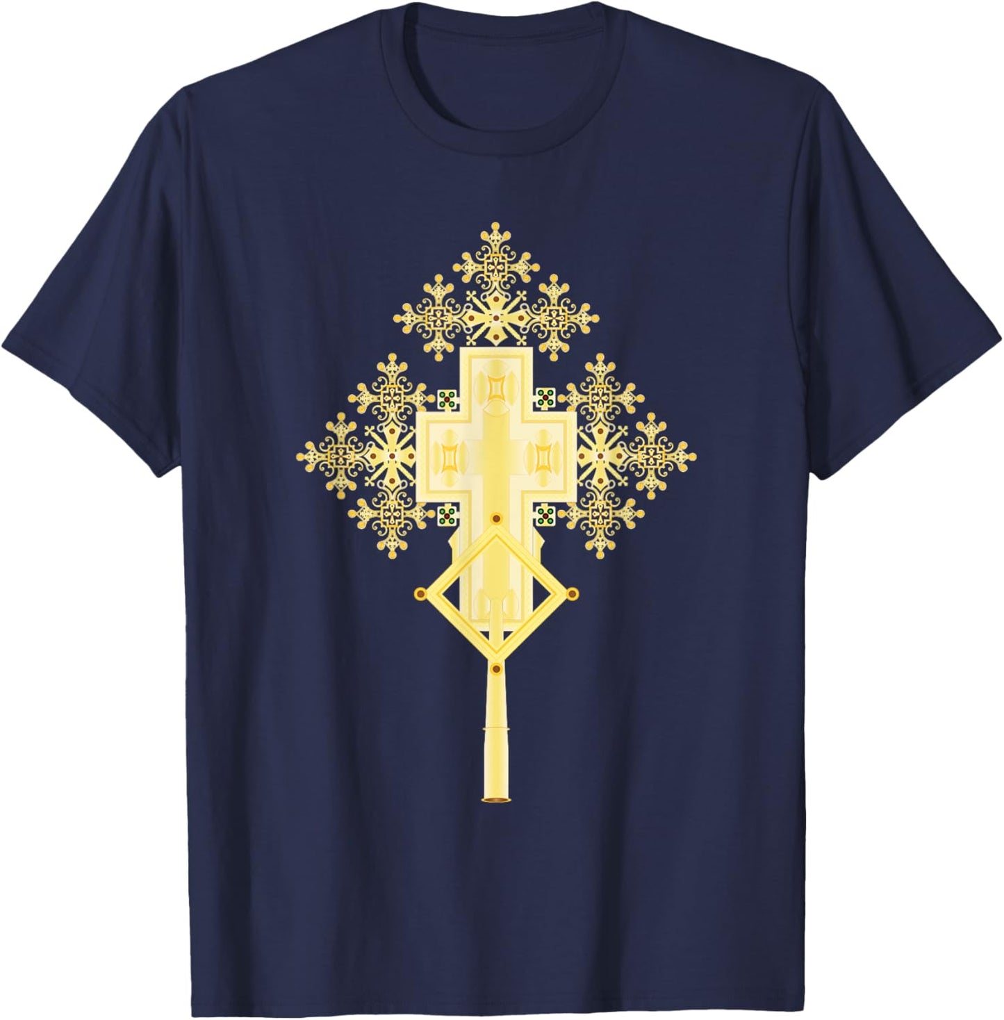 Ethiopian Christian Art Christ in Glory Ethiopian Cross T-Shirt - T-Shirt | Navy