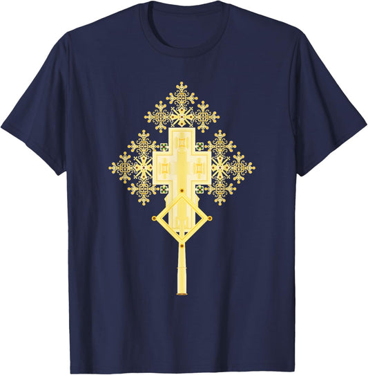 Ethiopian Christian Art Christ in Glory Ethiopian Cross T-Shirt - T-Shirt | Navy