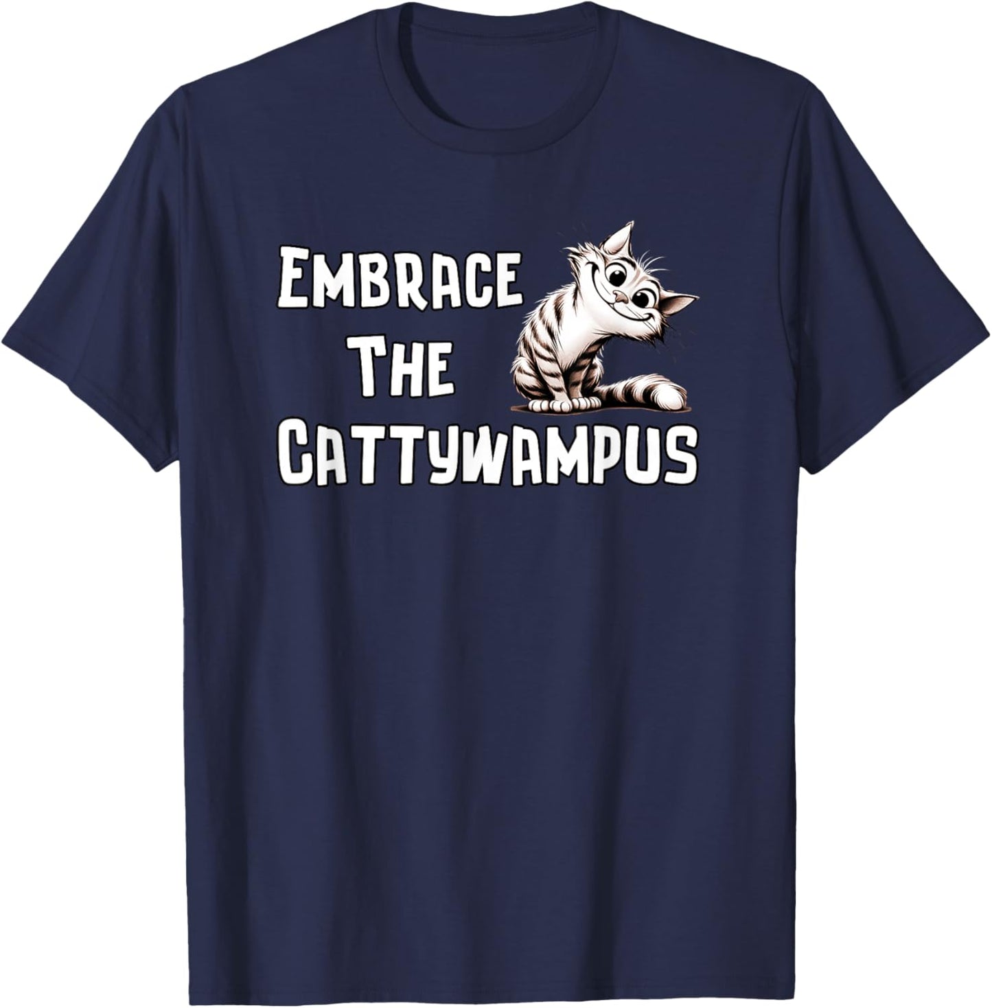 Whimsical Embrace The Cattywampus Quirky Cat Funny T-Shirt - T-Shirt | Navy
