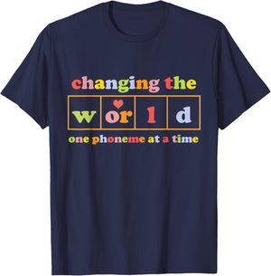 changing the world one phoneme at a time Retro funny , Small, Black T-Shirt - T-Shirt | Navy