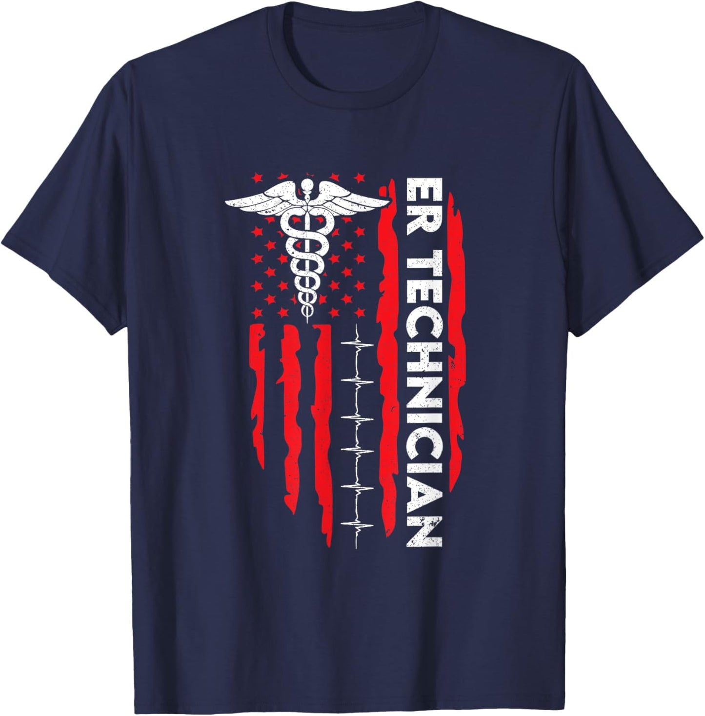 ER Technician American Flag Emergency Room Tech Patriotic Women Men T-Shirt - T-Shirt | Navy