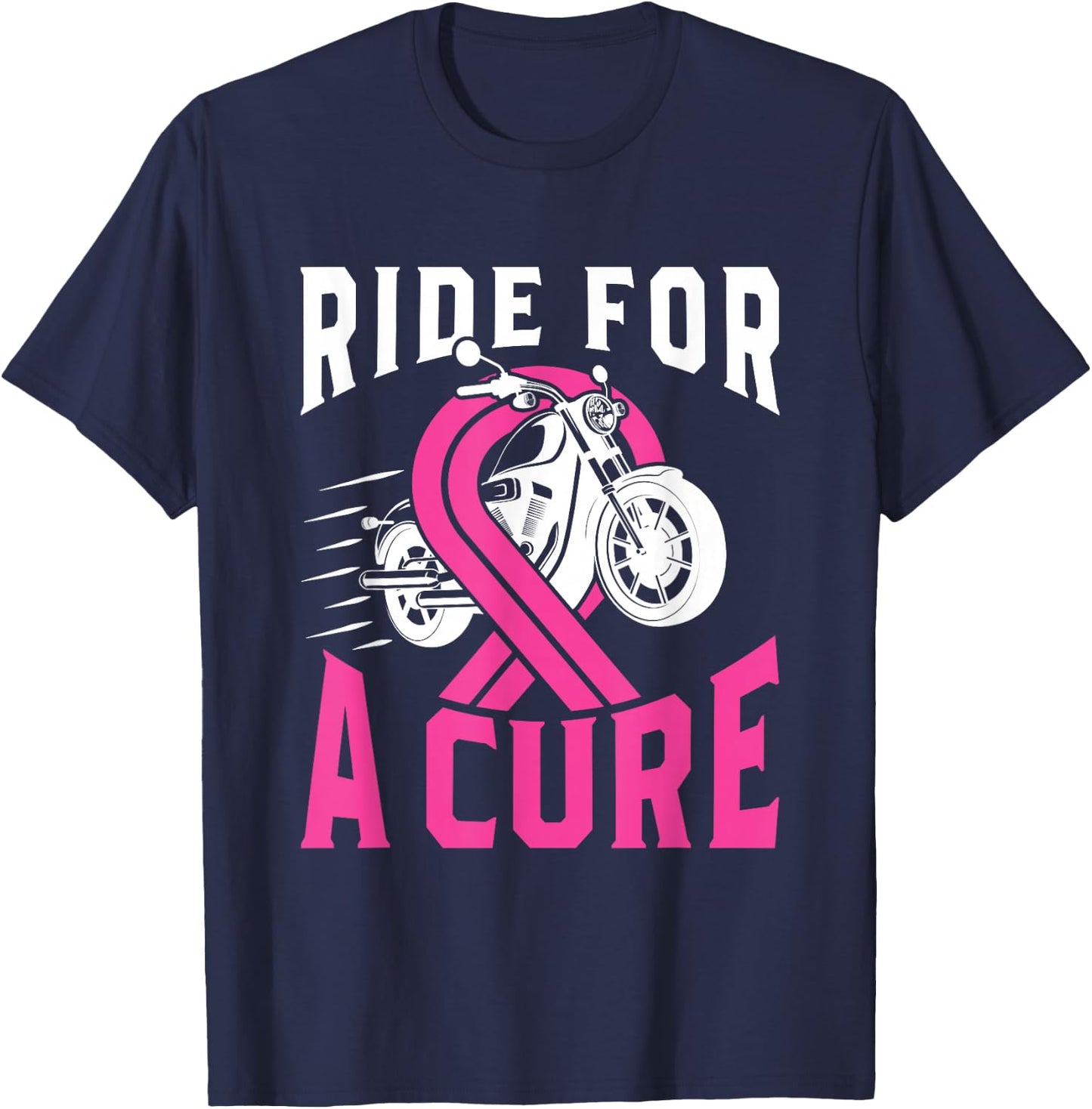 Breast Cancer Pink Ribbon Motorcycle Ride for a Cure T-Shirt - T-Shirt | Navy