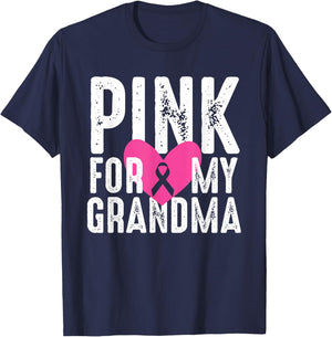 Pink For My Grandma Breast Cancer Awareness Family T-Shirt - T-Shirt | Navy