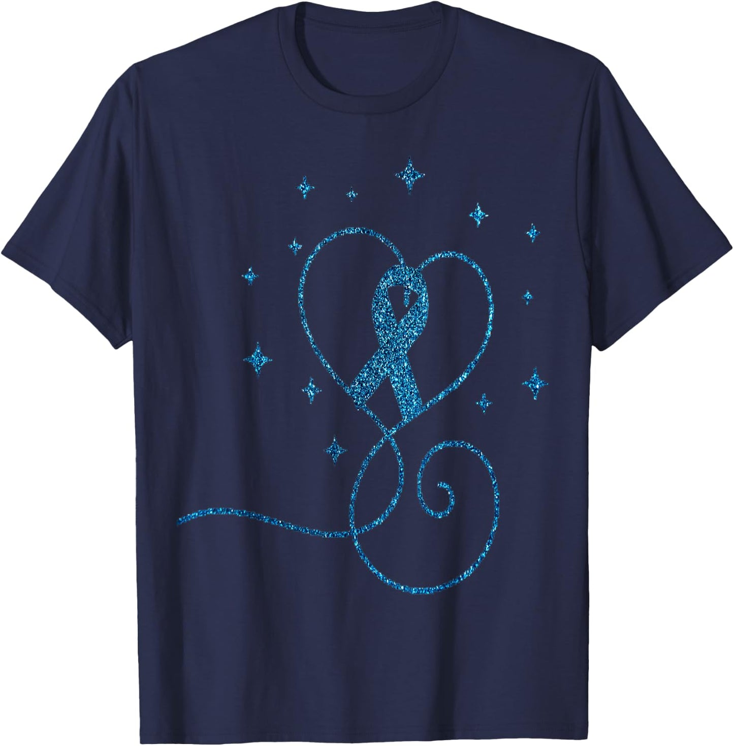 Colorectal Heart Blue Ribbon Colon Cancer Awareness Gift T-Shirt - T-Shirt | Navy
