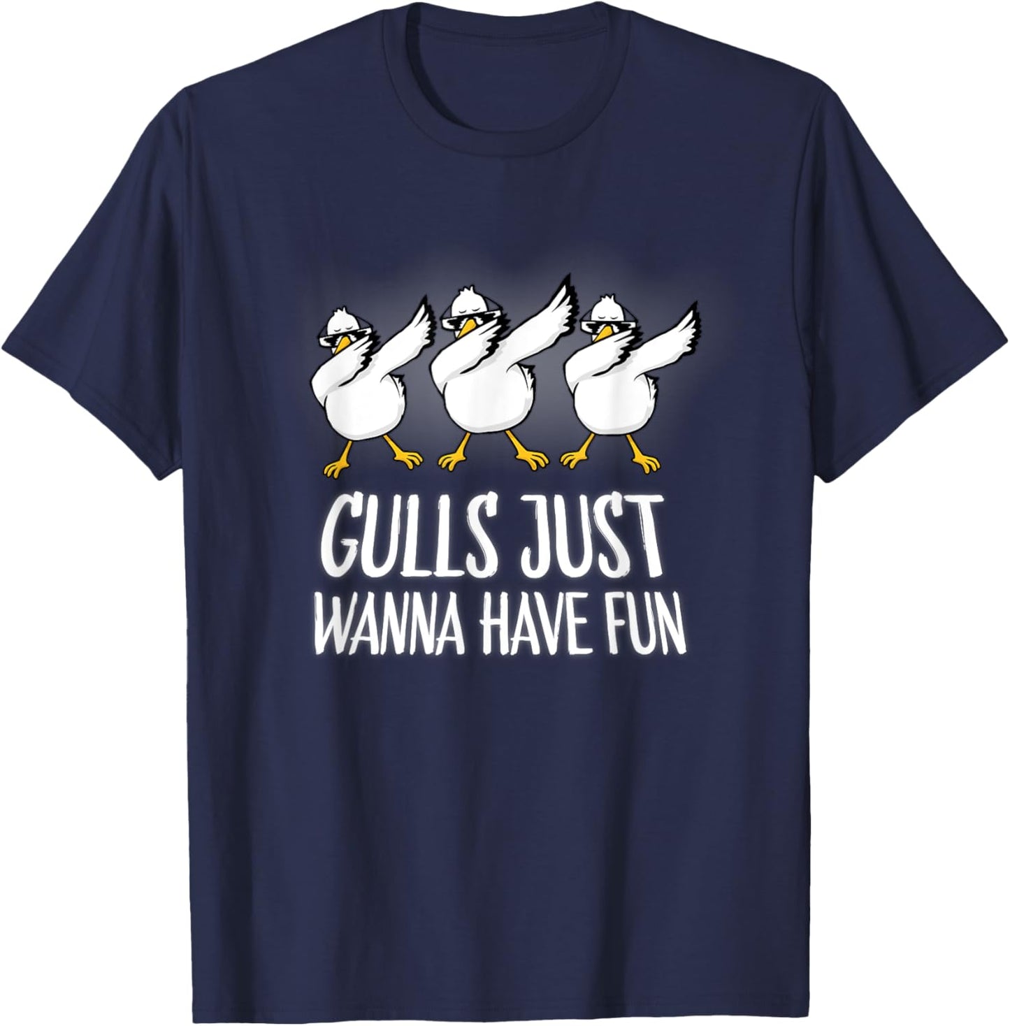 Gulls Just Wanna Have Fun Wordplay Seagull Dabbing Dab Dance T-Shirt - T-Shirt | Navy