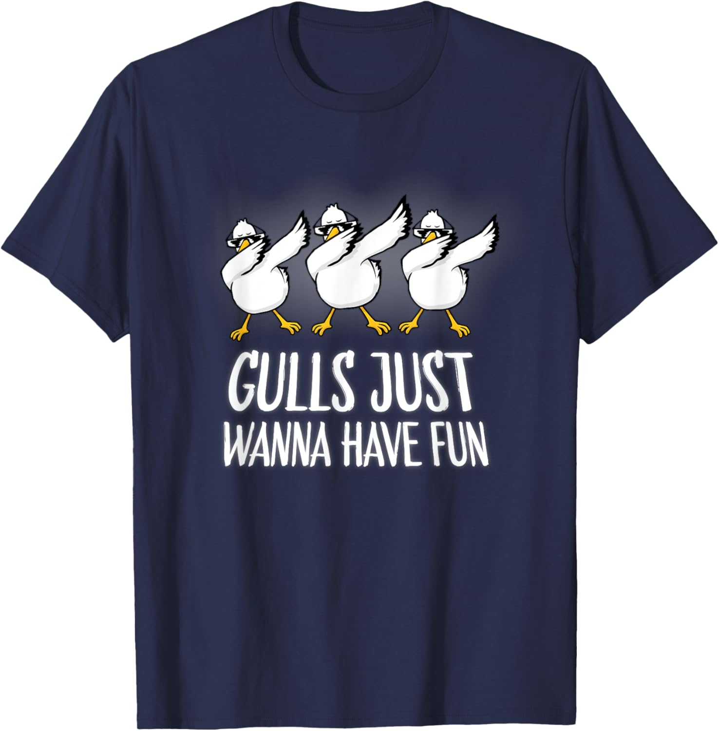 Gulls Just Wanna Have Fun Wordplay Seagull Dabbing Dab Dance T-Shirt - T-Shirt | Navy