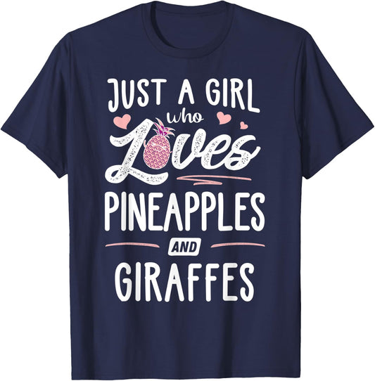 Just A Girl Who Loves Pineapples And Giraffes Gift Women T-Shirt - T-Shirt | Navy