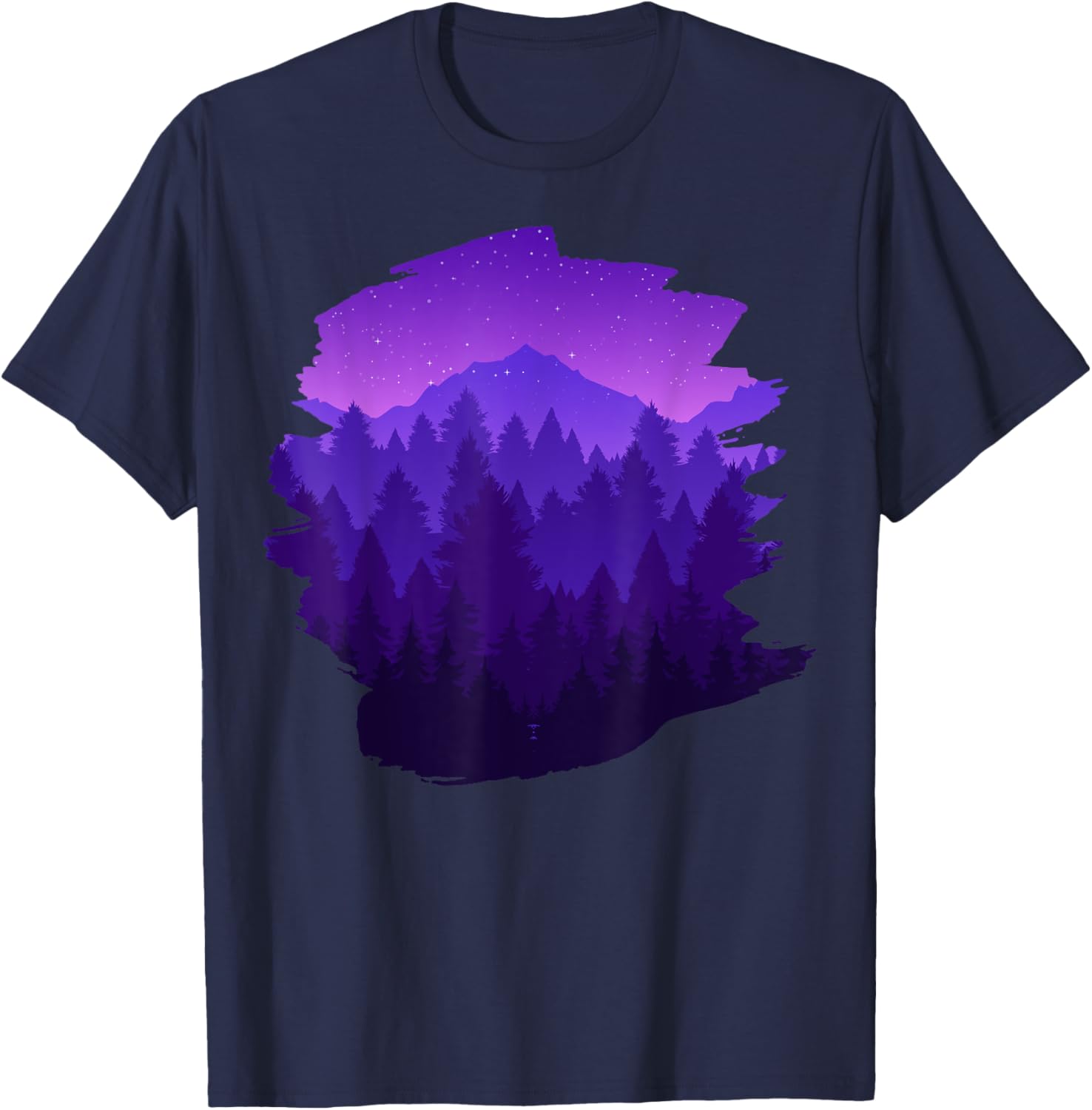 Mountain, Nature Trees and Forest by Night T-Shirt - T-Shirt | Navy