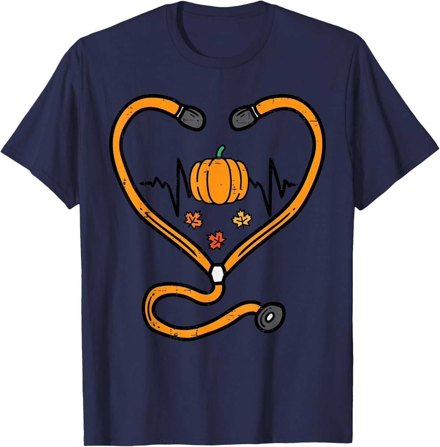 Thanksgiving Nurse Stethoscope Fall Scrub RN ICU ER Doctor T-Shirt - T-Shirt | Navy