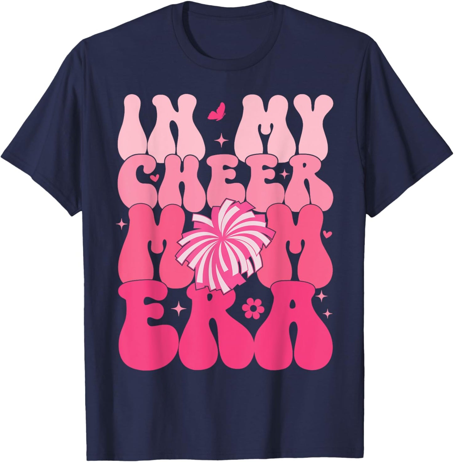 In My Cheer Mom Era Groovy Cheerleading Football Mom Women T-Shirt - T-Shirt | Navy