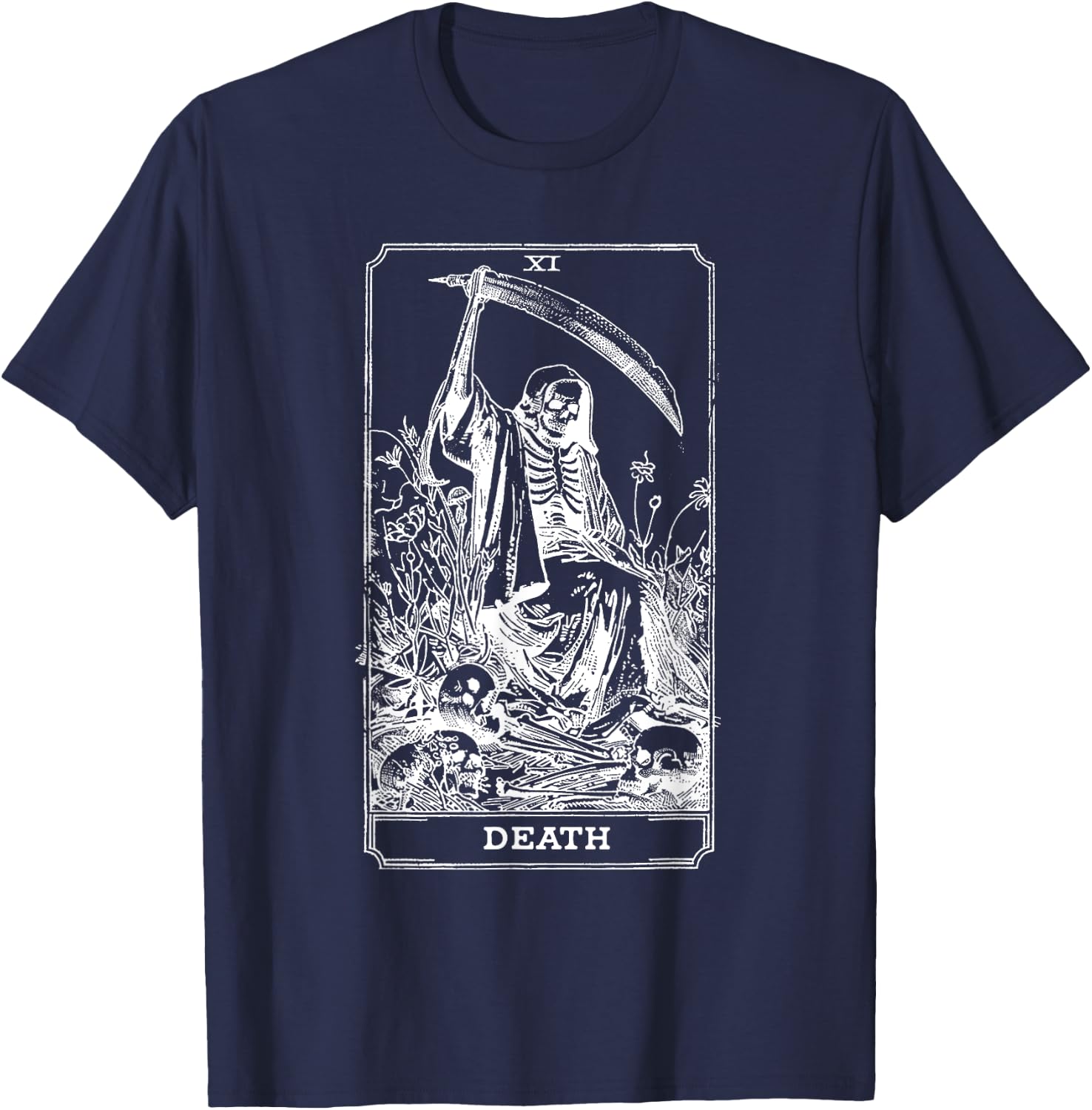 Death Tarot Card Skull Vintage Dead Reaper Grim Black Gothic T-Shirt - T-Shirt | Navy
