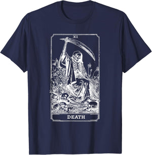 Death Tarot Card Skull Vintage Dead Reaper Grim Black Gothic T-Shirt - T-Shirt | Navy