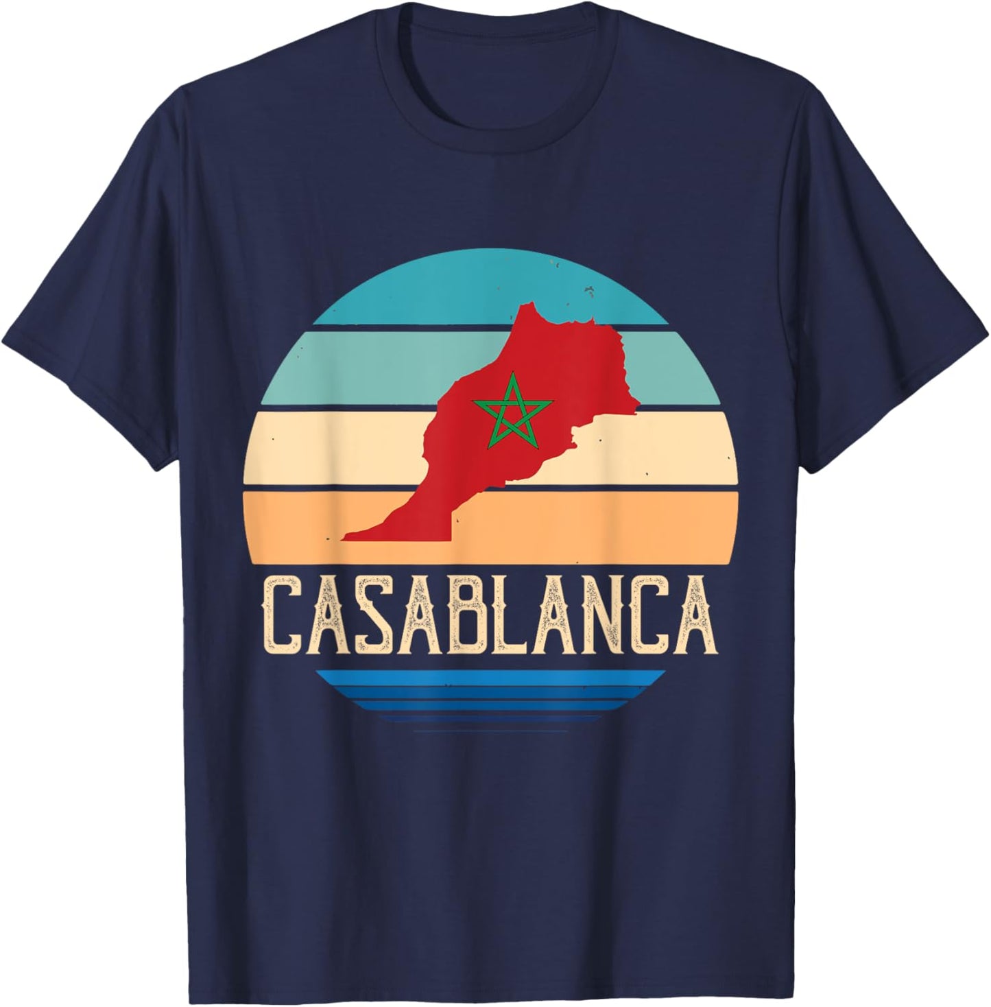 Casablanca Map Morocco Africa Port City Moroccan Homeland T-Shirt - T-Shirt | Navy