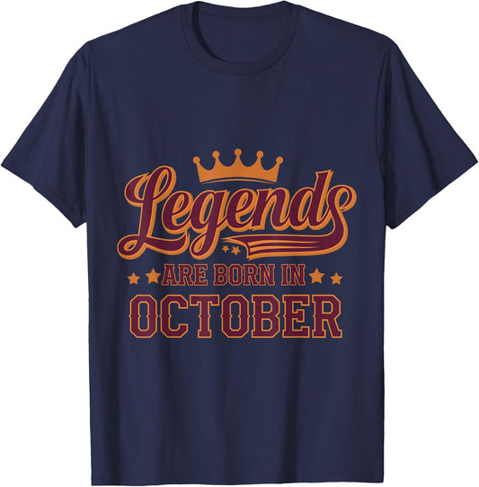 Legends Are Born October Birthday Design T-Shirt - T-Shirt | Navy