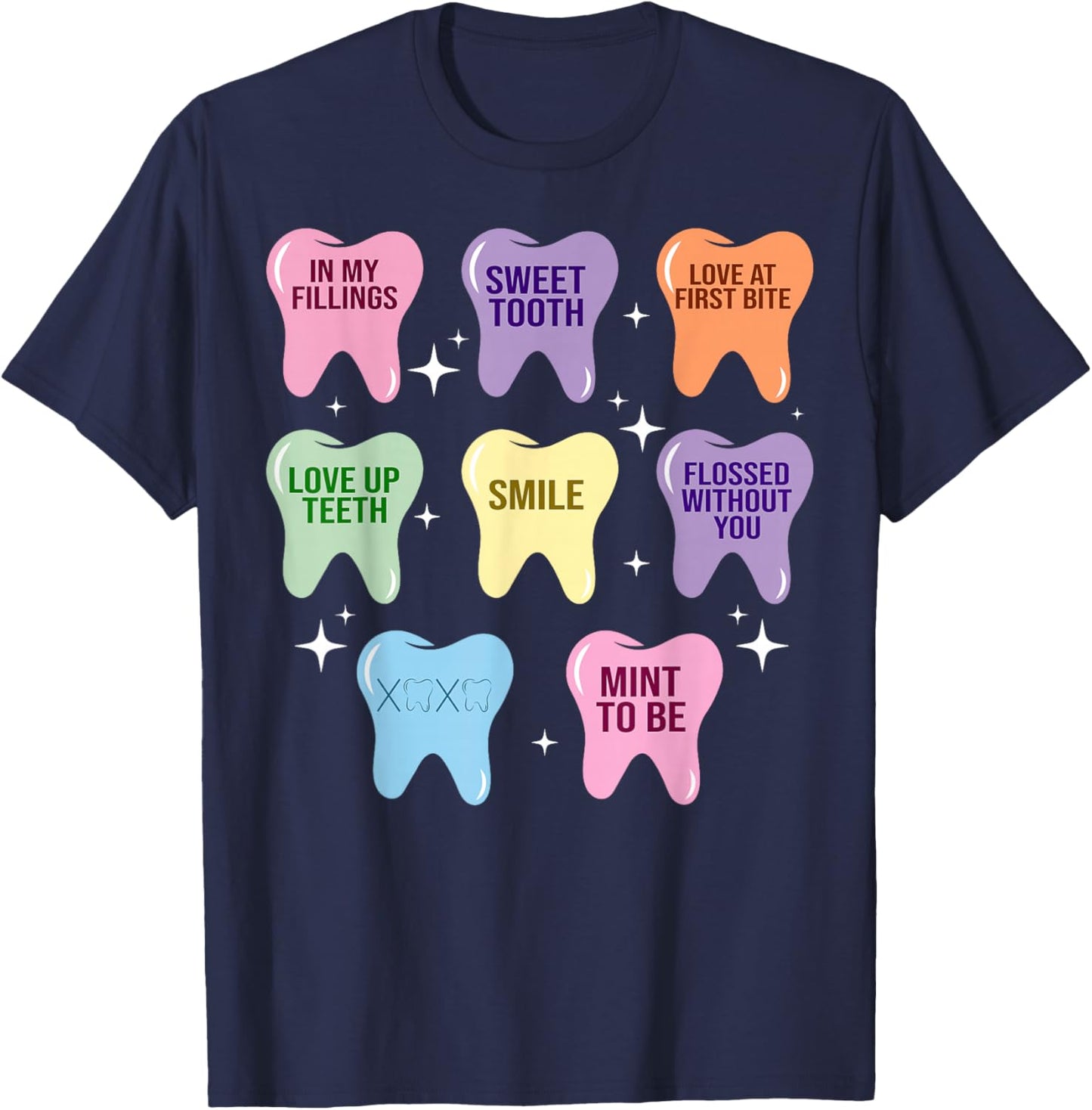 Happy Valentine Heart Teeth Dentist Dental Hygienist T-Shirt - T-Shirt | Navy