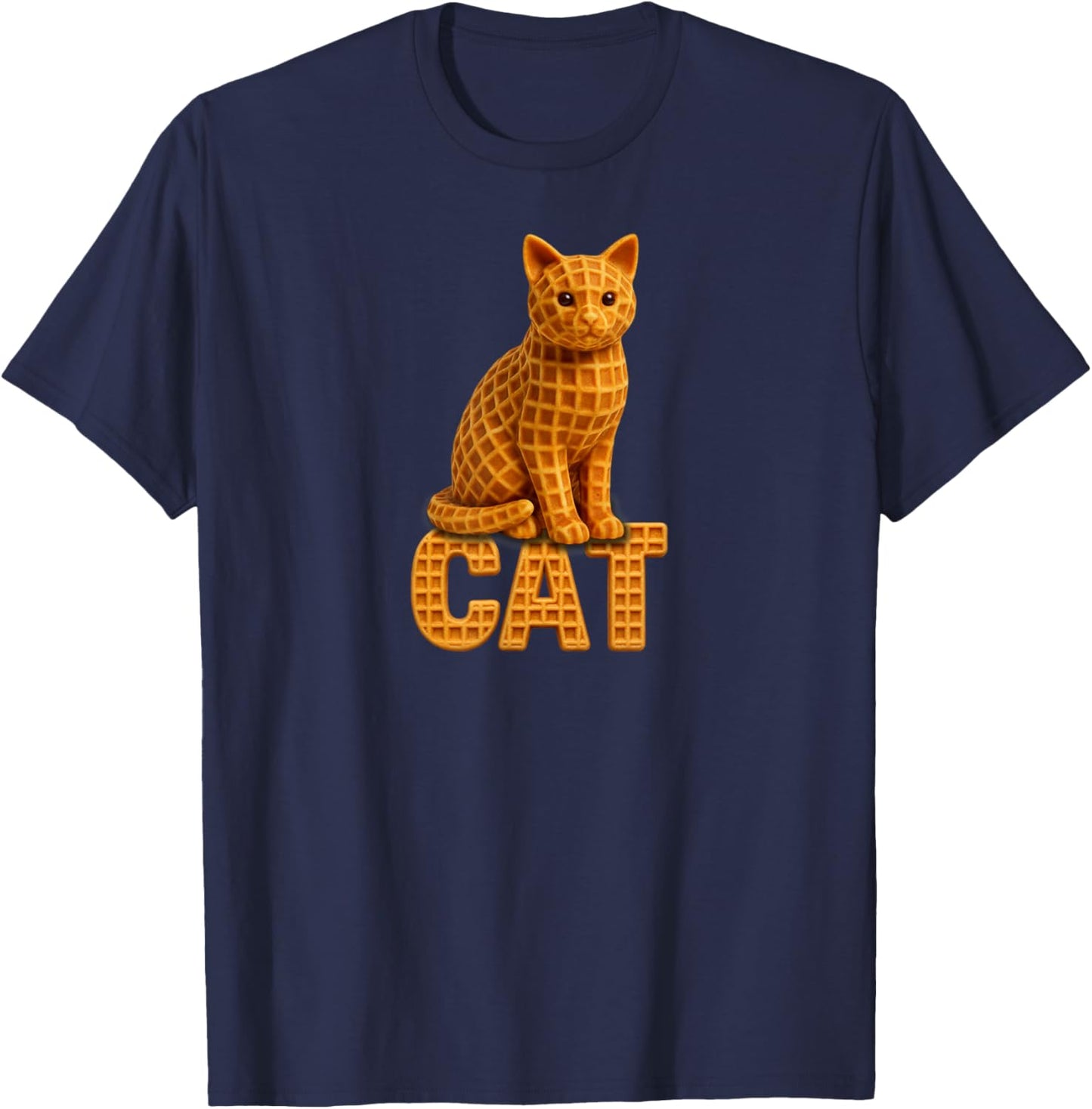 Waffle Cat Funny Kids Men Women T-Shirt - T-Shirt | Navy