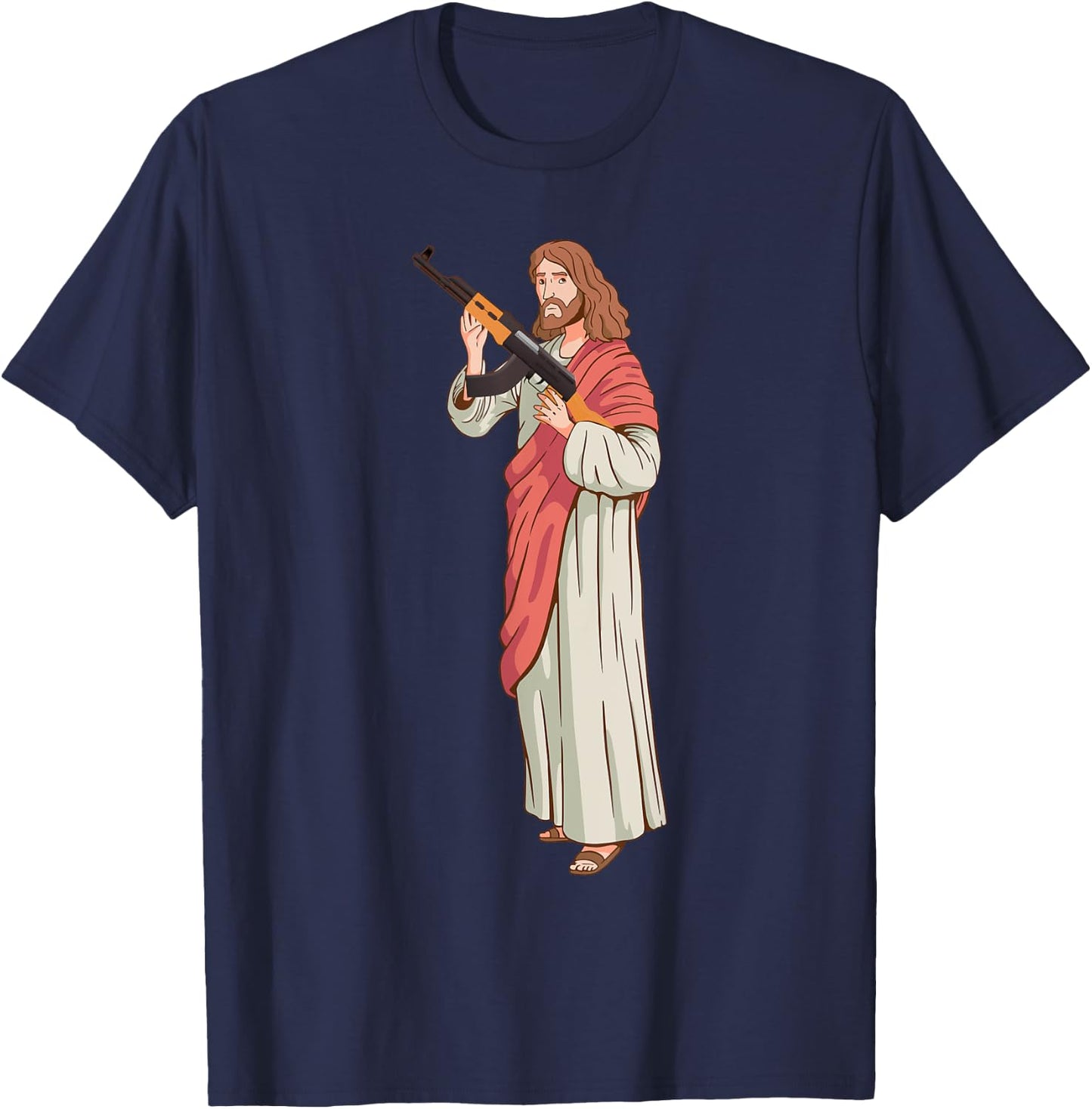 Jesus with Ak47 assault rifle. T-Shirt - T-Shirt | Navy