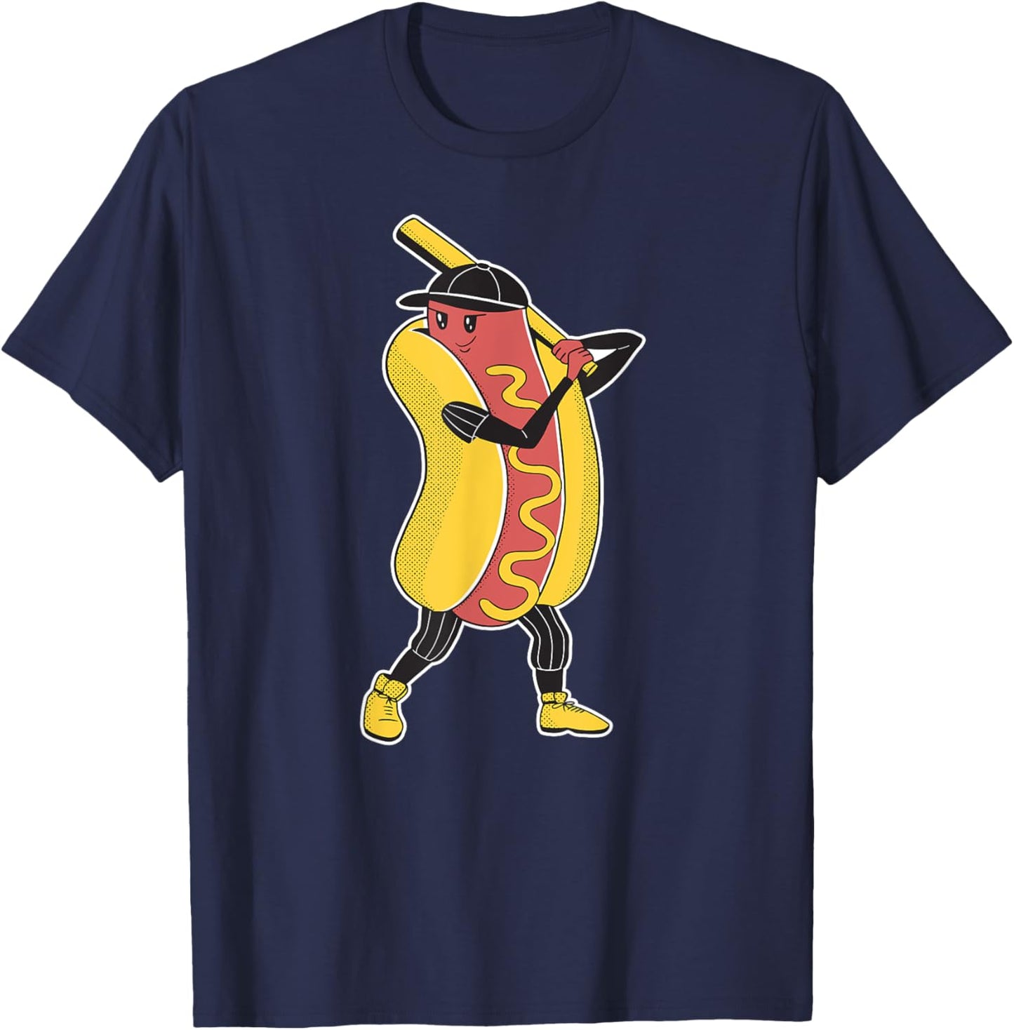 Comic Hot Dog Playing Baseball Women Children T-Shirt - T-Shirt | Navy