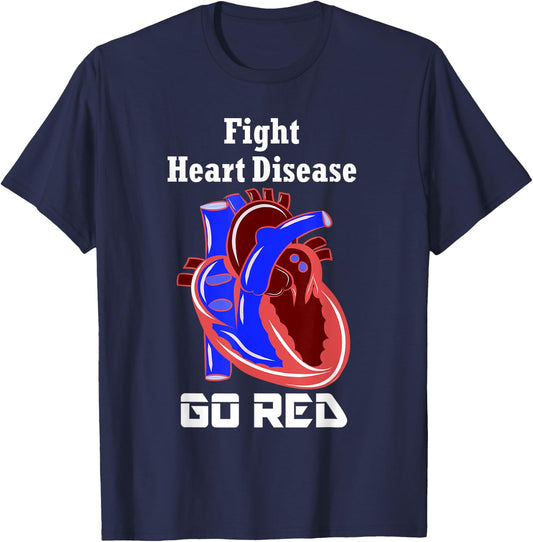 Go Red Heart Disease Shirt, American Heart Month T-Shirt - T-Shirt | Navy