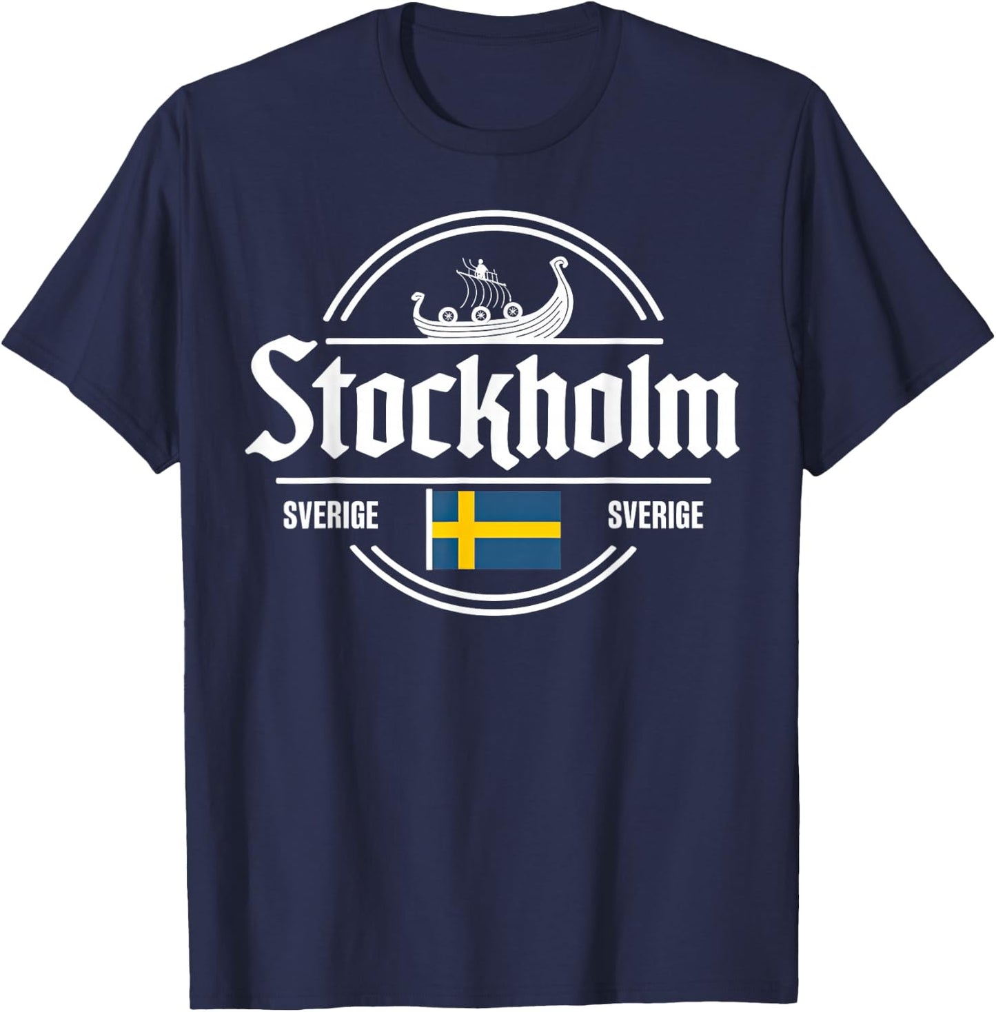 Stockholm Sverige Sweden City Viking Flag T-Shirt - T-Shirt | Navy