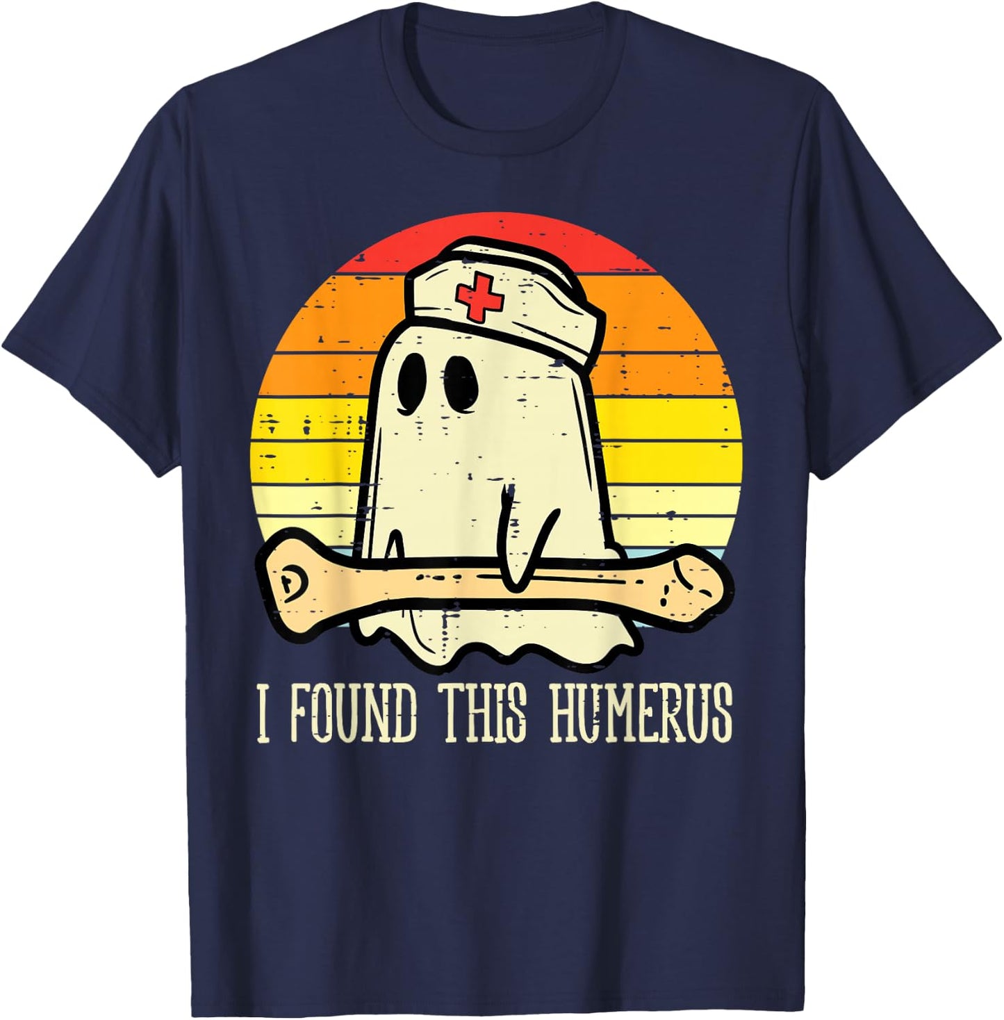 I Found This Humerus Funny Halloween Nurse Fall Scrub Women T-Shirt - T-Shirt | Navy