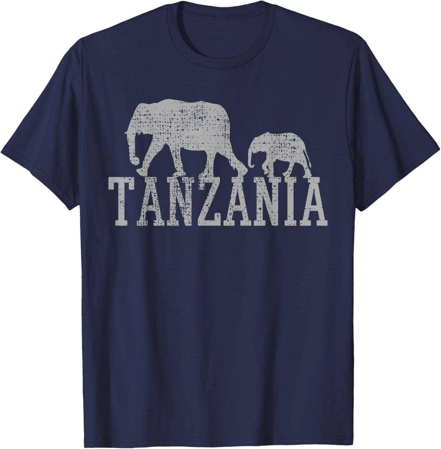 Elephant Family Baby Dad Africa Tanzania Vintage T-Shirt - T-Shirt | Navy