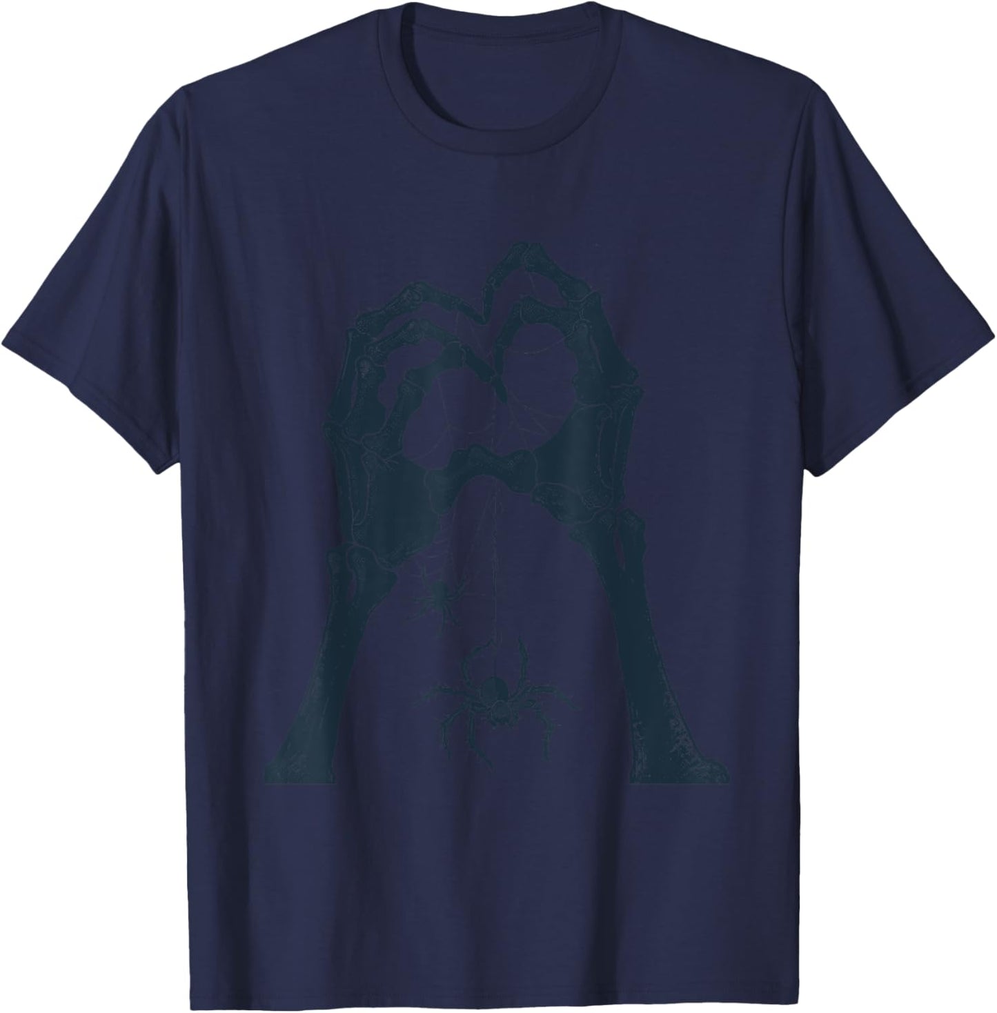 Skeleton Hand Love Shape With Spider Web Scary Season Art T-Shirt - T-Shirt | Navy