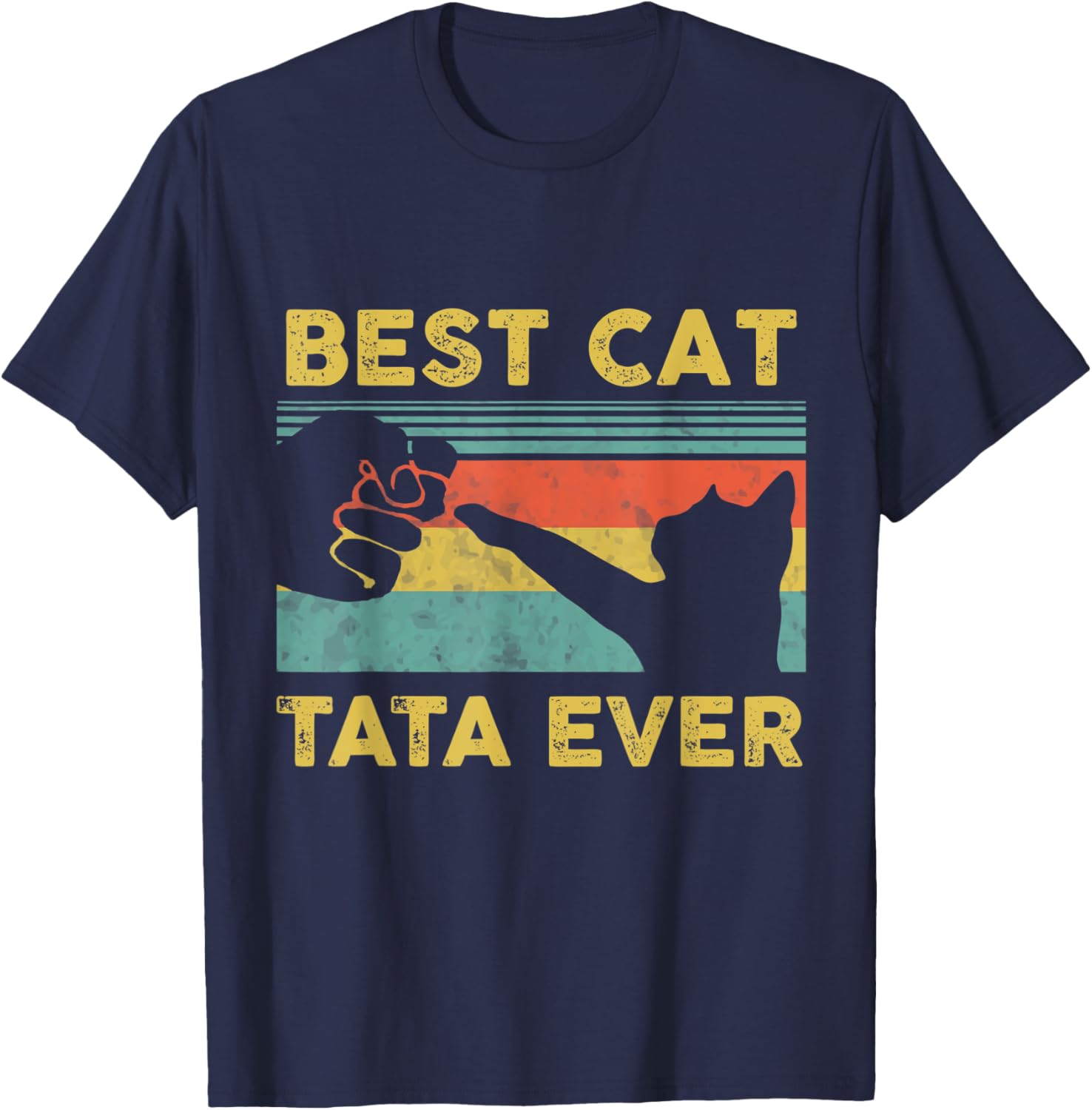 Best Cat Tata Ever Vintage Cats Happy Father's Day T-Shirt - T-Shirt | Navy