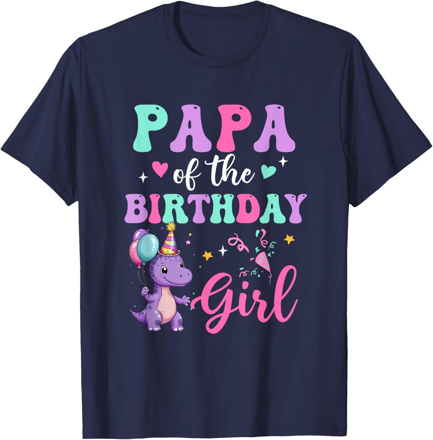 Papa Of The Birthday For Girl Dinosaur T-Rex Party Family T-Shirt - T-Shirt | Navy