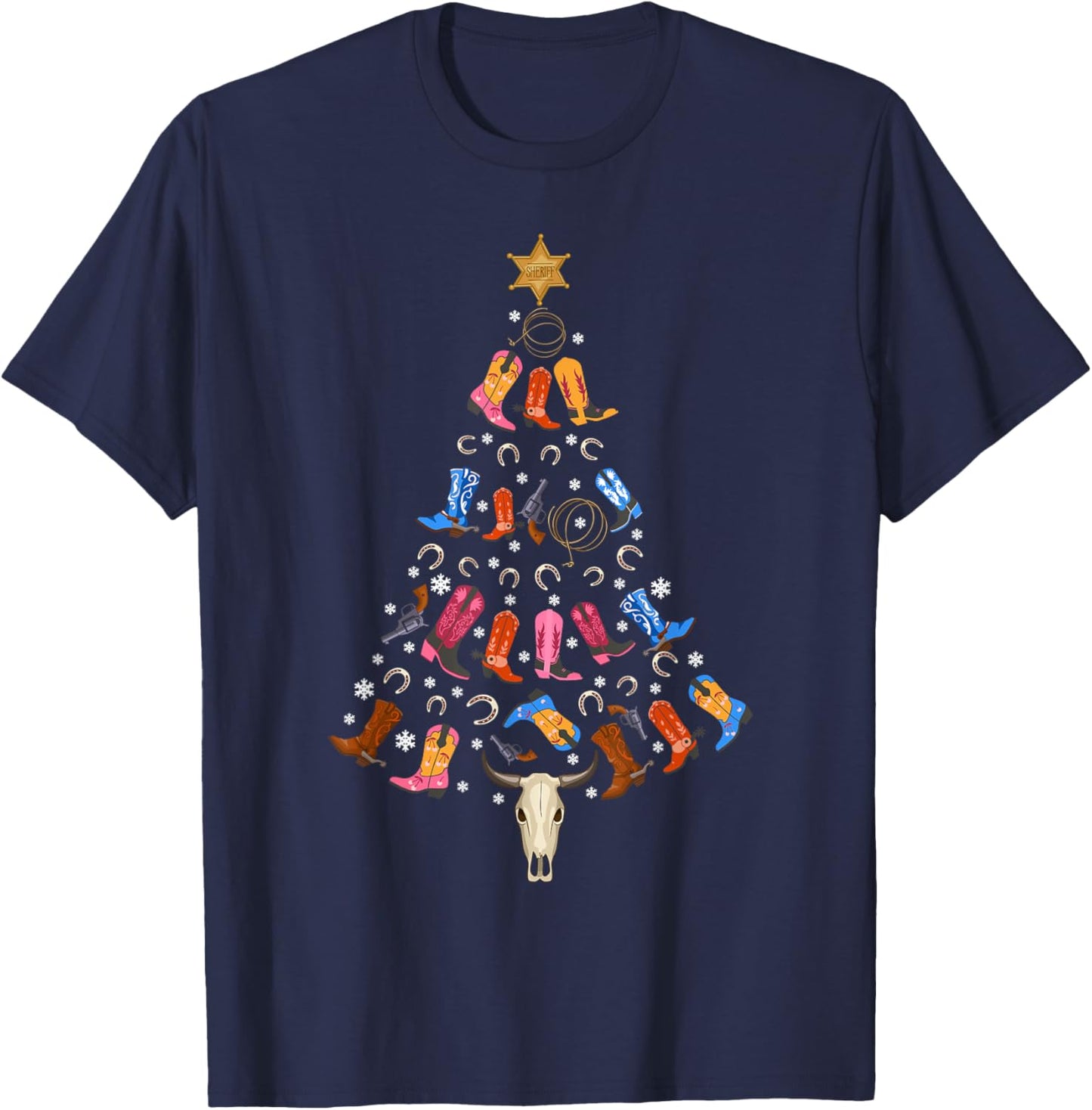 Funny Cowboy Gift Men Women Kids Ugly Christmas Cowboy T-Shirt - T-Shirt | Navy