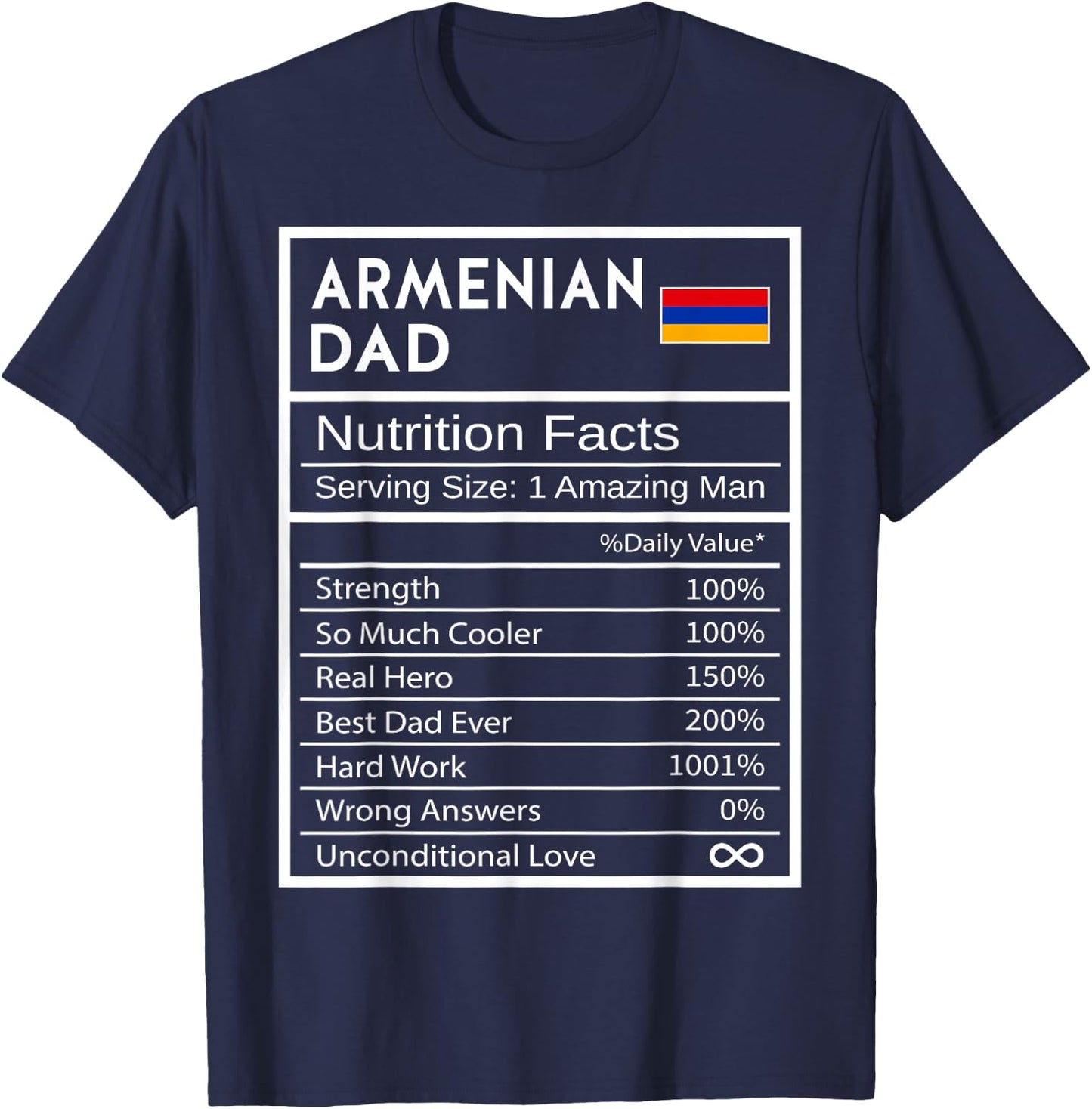 Armenian Dad Nutrition Facts National Pride Gift Dad T-Shirt - T-Shirt | Navy