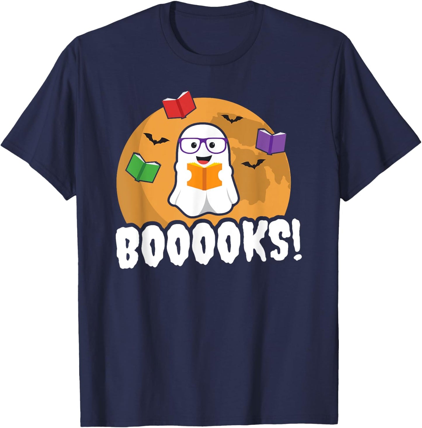 Booooks Ghost T Shirt Boo Read Books Library Funny Gift T-Shirt - T-Shirt | Navy