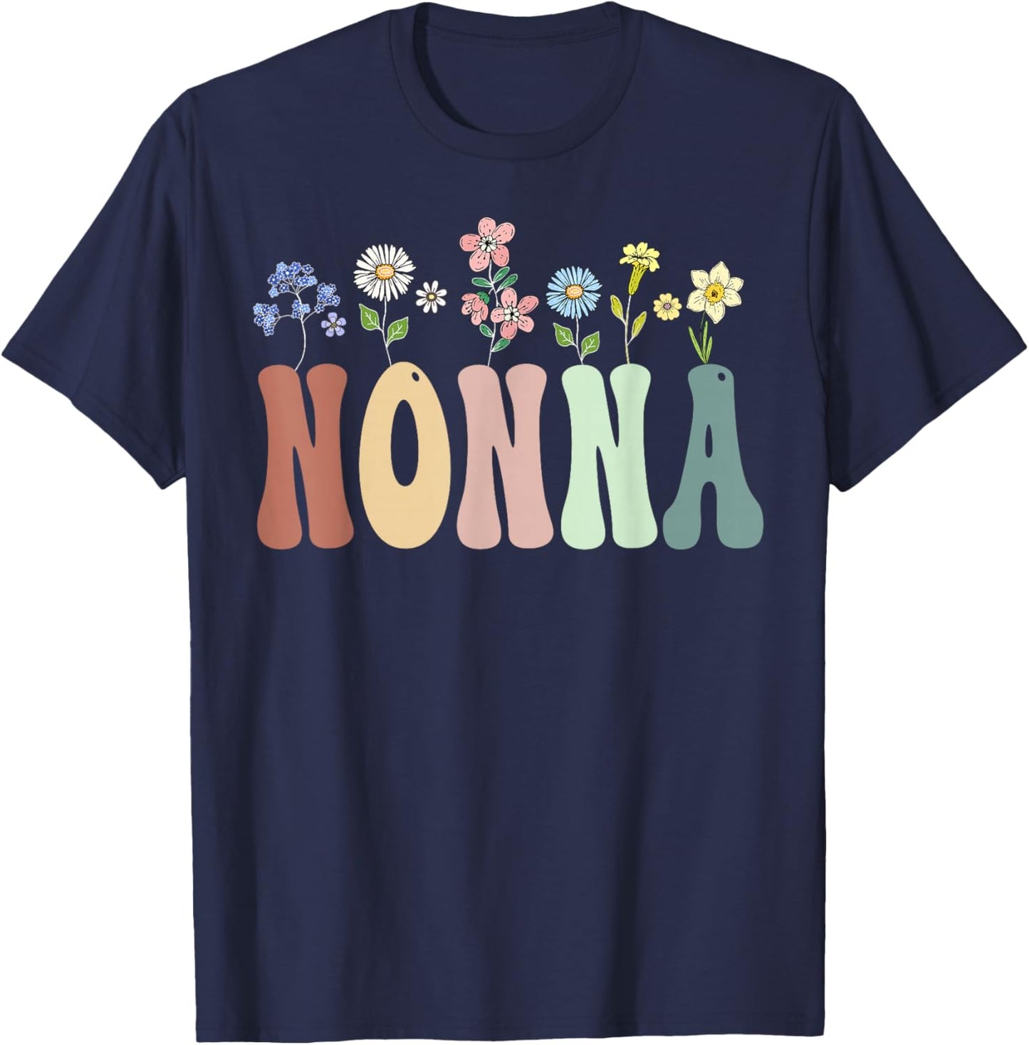 Nonna Gifts Women Wildflower Floral Design Nonna T-Shirt - T-Shirt | Navy